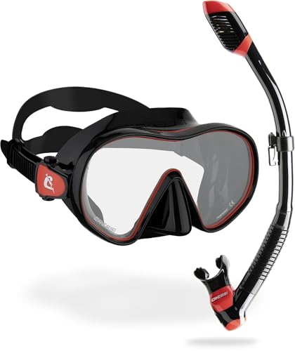 Cressi F-Dual + Supernova Dry Combo Set Unisex Masque et Tuba Sec pour la Plongée et Le Snorkeling, Noir/Rouge, Taille Unique