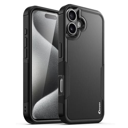 Image of KARWAN Shockproof Back Case Cover Compatible with iPhone 16, Heavy Duty Case with 360 Degree Camera Protection, Dual Layer Rugged Bumper Protection Cover with Matte Finish (Black)