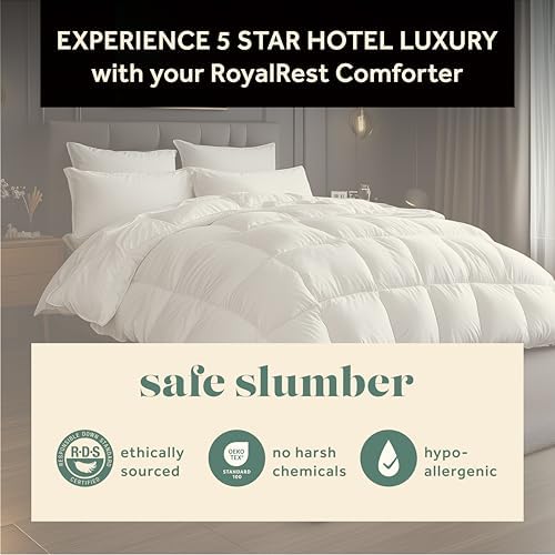 ComfyDown RoyalRest Comforter, 750+ Fill Power, Luxury European Goose Down, 100% Egyptian Cotton Cover with 400 Thread Count, All-Season, Machine Washable - Made in USA (Queen XL 90" x 92") - Thumbnail 3