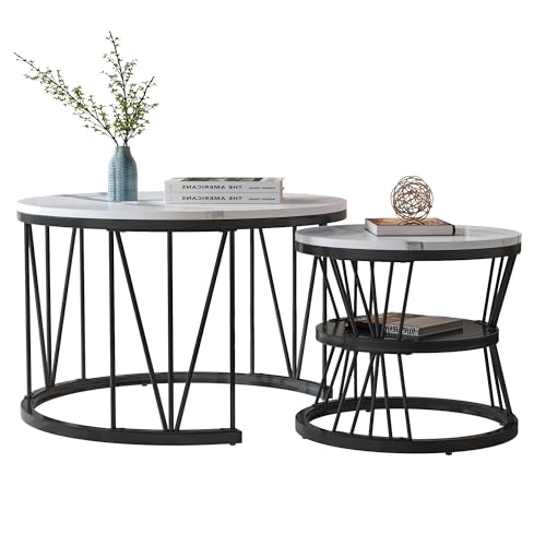 WSOFZMO Set di 2 tavolini da caffè rotondi, rotondi, set
