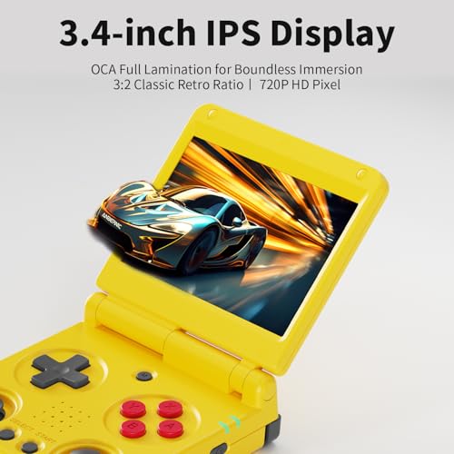 Image of Anbernic RG34XXSP Retro Handheld Game Console RG34XX SP Retro Gaming Console with 64G Preloaded 5000+ Games,3300 mAh Battey, Portable Pocket Arcade Support 30+ Simulators 5G WiFi Bluetooth HD Yellow