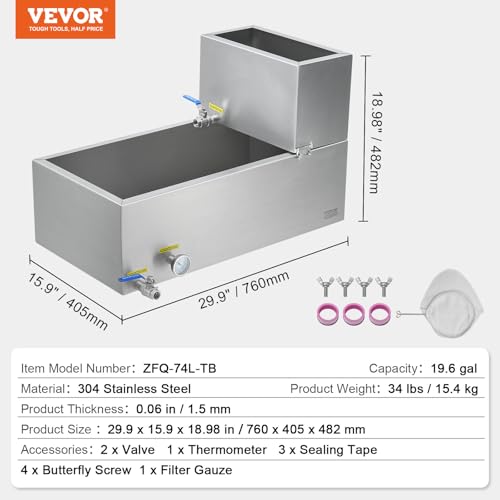 Image of VEVOR Maple Syrup Evaporator Pan, 19.6 Gal, 30 x 16 x 9.5 Inch Maple Syrup,304 Stainless Steel Maple Syrup with Thermometer, 2 Valves and 3 Heating Methods, for Home, Outdoor
