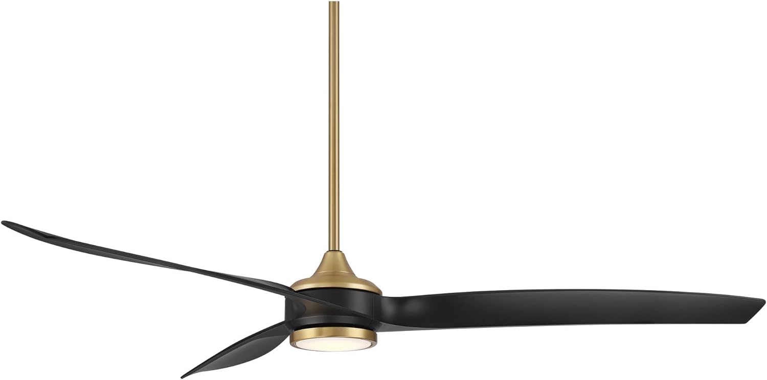 Casa Vieja 60" La Jolla Surf Mid Century Modern Indoor Ceiling Fan 3 Blade LED Light Remote Control Soft Brass Finish Black Blades Bedroom Living Room Kitchen Dining Room Decorative DC Motor