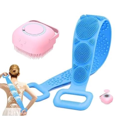 QUENSHIP Bath brush Double Side Bathing Brush, Silicone Body Back Scrubber, Double Side Bathing Brush For Skin Deep Cleaning Massage, Dead Skin Removal Exfoliating Belt For Shower, Body Wash Brush For Men Women Kids _2 pices combo-image-41