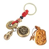 Wangenbro 2 in 1 Feng Shui Wu Lou Brass Gourd 12 Zodiac Wood Carved Lucky Key Chain - Chinese Style Gift for Collecting and Gifting(Dragon)