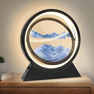 Wai Danie Moving Sand Art Pictures Lamp 3D Hourglass Deep Sea Sandscape Sand Art Liquid Motion Display Painting Flowing Sand Frame Relaxing Desktop Home Office Work Decor(Blue)