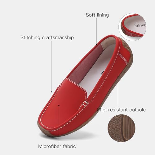 Image of Women's Comfortable & Lightweight Leather Loafers Slip-Ons Driving Walking Mocs Boat Shoes Cute Business Casual Dress Shoes Work Flats for Women
