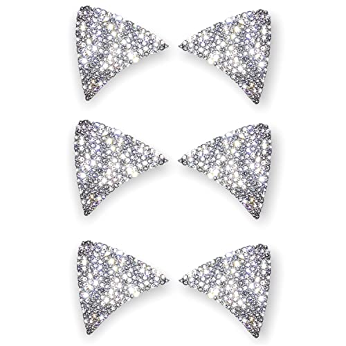 CB Various Patterns Value Pack Crystal Car Self-Adhesive Stickers, Bling Rhinestone Emblem Decal Decoration Auto Interior, Exterior, Laptops, Cat Ear, 3-Pairs