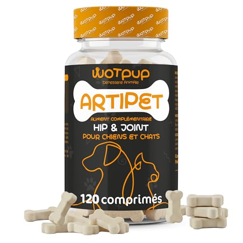 WOTPUP© Soutien Articulaire Chiens & Chats | 120 Comprimés Anti arthrose en Forme d’Os | Contribue à la Souplesse, au Confort et à la Protection du Cartilage | Formule avec Glucosamine & Chondroïtine