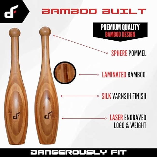 Indian Clubs - Pair of Traditional Wooden Clubs - 1lb, 2lb, 3lb & 6lb - Shoulder & Grip Strength & Mobility Fitness Exercise Training - Home & Gym Workout