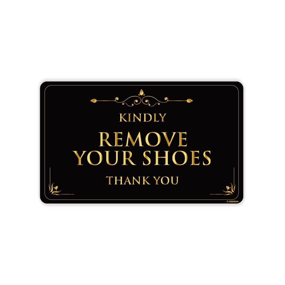 GEEKBEAR Remove Your Shoes Sign - Acrylic, Unique, Durable - 9.8 x 5.9 in (04. Gold)