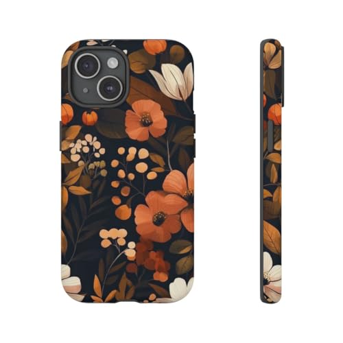 Coque iPhone 15 marron à fleurs d'automne pour vos balades en ville