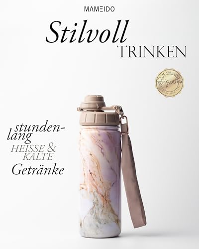 MAMEIDO Thermosflasche mit Strohhalm 500 ml (Pearl Marble) – Ansicht 2