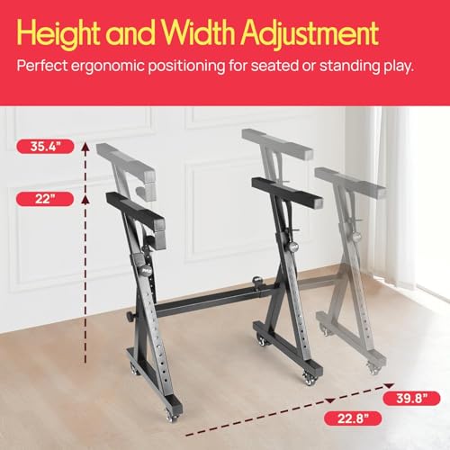 Image of Pyle Universal Electronic Piano, Black Heavy-Duty Z Style Keyboard Stand with Locking Wheels, Adjustable Height and Width, Portable Organ Holder Rack, Collapsible Design (PKSTZ88)