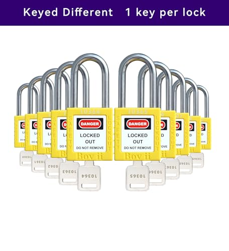 Boviisky 10 fechaduras amarelas com chave, 1 chave por fechadura, compatível com OSHA