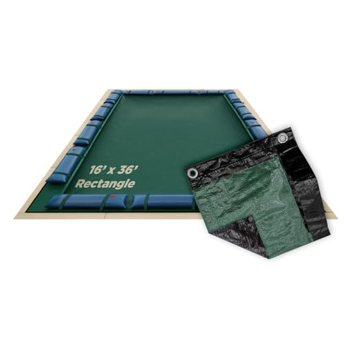 Buffalo Blizzard Supreme Plus 16 ft x 36 ft Rectangular Winter Pool Cover | Green/Black | Heavy Duty for Above Ground Swimming Pools | Easy Install | Cold & UV Resistant | Seasonal Debris Protection