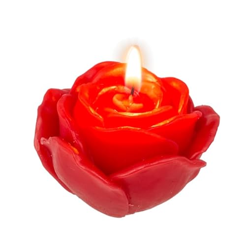 BLUECHOLON Kerzen in Form einer roten Rose, Set mit 3 dekorativen Rosenkerzen in Geschenkbox, für romantische Anlässe, mit Rosen-Duft