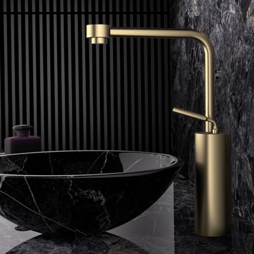 Robinets de lavabo de salle de bains or brossé HLTYGWX, mitigeur laiton haut 360°