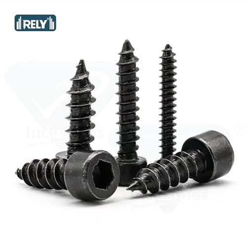 Image of Rely⇒VP INDUSTRIES (Pcs-25) M6.3x 50 mm Allen Socket Cap Head Self-Tapping Screw - Black Zinc Furniture Bolt for Wood Boards, Cabinets, Cupboards & Chairs