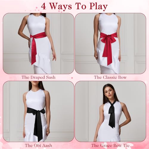 2pcs Sash Belts for Women, Sash Belt, 3.74In Wide Bridal Ribbon Belt for Wedding Formal Prom Party Special Occasion, Black & Red Sash Belts4