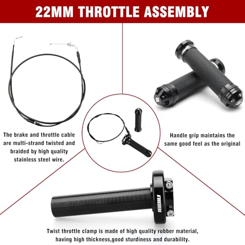 Image of NIBBI Throttle Assembly Set, 7 /8'' Grips 22mm Twist Throttle with Cable, Fit for Scooter GY6 Moped ATV