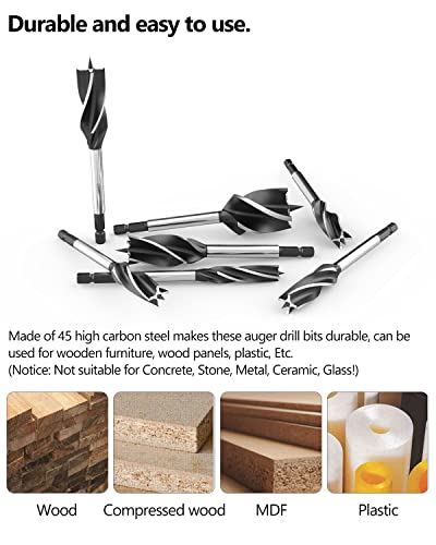 Wood Drill Bit, ROFMAPLE 7pcs Auger Drill Bit Set, High-Carbon Steel Reaming Drill Fast Cut include 10/16 / 18/20 / 22/25 / 35mm for Woodworking 3 Wood Drill Bit, ROFMAPLE 7pcs Auger Drill Bit Set, High-Carbon Steel Reaming Drill Fast Cut include 10/16 / 18/20 / 22/25 / 35mm for Woodworking - Image 3