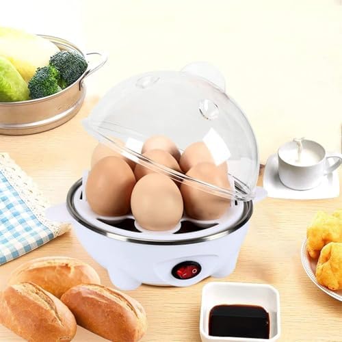 Cozedor Elétrico de Ovos a Vapor 7 Unidades, Egg Cooker Portátil com Desligamento Automático, Escalfador Legumes Vapor, Compacto para Café da Manhã Saudável, Cozinha, Trailer e Viagem 110V