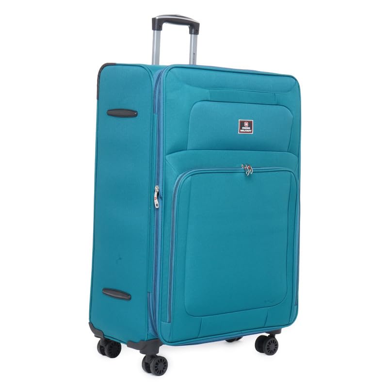 SWISS MILITARYTitanium Soft Trolley Luggage, 28 Inch Polyester Bag with Smooth 8-Wheel Spinner, TSA-Like Lock, Spacious & Lightweight, Polyester Trolley for Travel and Business, Teal Color