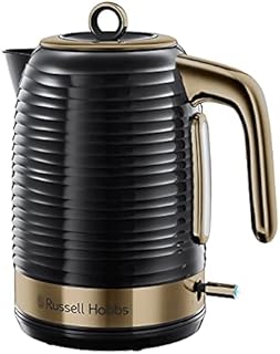 Russell Hobbs 24365 Inspire Electric Fast Boil Kettle, 3000W, 1.7 Litre, Black with Brass Accents