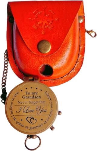 Brújula de bolsillo de latón con funda de cuero miniatura 1