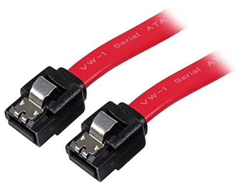 Image of StarTech 12in Latching SATA Cable, Red, Serial ATA 150 /300 /600 (LSATA12) | SATA (R) to SATA (R), Latched