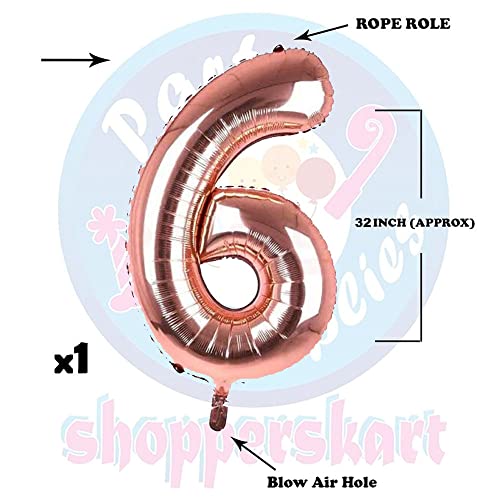 Image of Rosegold 32 Inches 6 Numbers Shape Large Big Foil Helium Balloons For Party Decorations In Happy Birthday Anniversary Office Items Materials Set Pack, Pack Of 1