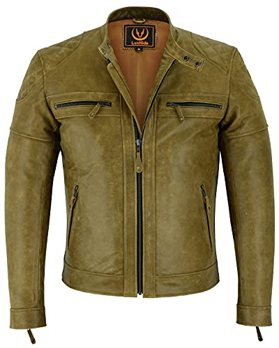 A&H Apparel Mens Classic Vintage Two Tone Genuine Top-Grain Cowhide Biker Leather Jacket3