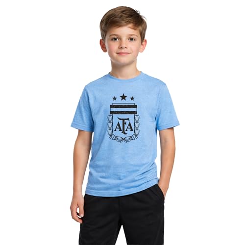 Icon Sports Officially Licensed Argentine Football Association Lionel Messi Cotton T-Shirt - Unisex Kids - AFA700CT Light Blue Heather YL