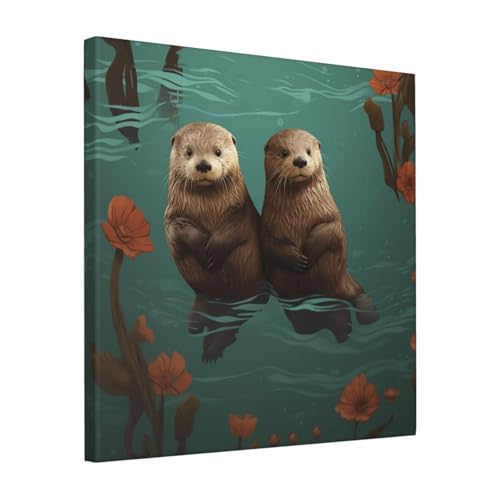 Impression sur toile loutres amoureuses de qualité premium