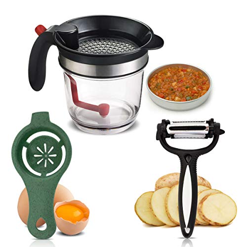 Fat Separator, Gravy Separator, Grease Strainer With Bottom Release, Grease Separator for Cooking, 3 Kitchen Utensils, Fat, egg yolk separator and Vegetable Peeler, Oil Separator Measuring Cup (1)