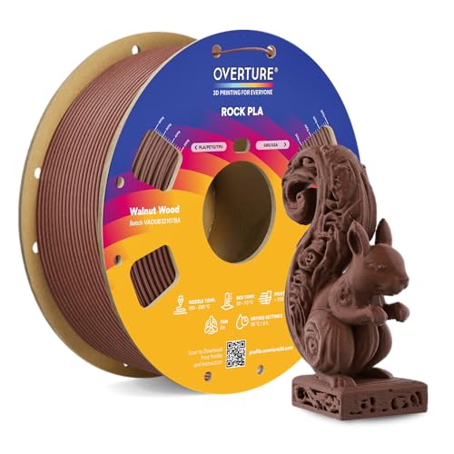 Image of OVERTURE Rock PLA Filament 1.75mm, Wood PLA 3D Printer Filament 1kg Spool (2.2lbs), Dimensional Accuracy + /- 0.02 mm, Fit Most FDM Printer (Walnut Wood)