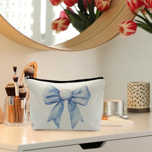 Golf Gifts for Women, Golf Makeup Bag for Women, Blue Golf Ball Bows Makeup Bag Cosmetic Pouch, Golf Accessories for Women, Golf Cosmetic Bag Toiletry Bag, Gifts for Golf Lovers2