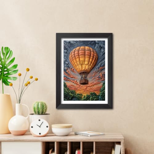 Image of TenorArts Flying Parachute Art 3D Clay Textured Digital Art Print Photo Frame, Modern Art Painting For Bedroom Living Room Home and Cafe Decor | Minimal Drawing Black Framed Posters for Decoration (9x12 inches) [CL-A08]