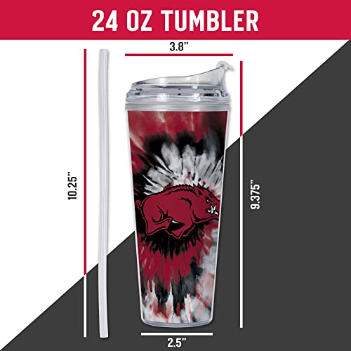 Image of Rico Industries NCAA Glitter 24oz Acrylic Glitter Tumbler with Hinged Lid, Officially Licensed Double Wall Tumbler with Straw