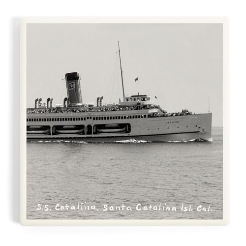 Santa Catalina Island, California, SS Catalina Ship Photo (Absorbent Ceramic Coaster, Single, Cork Back, Kitchen Table Decor)