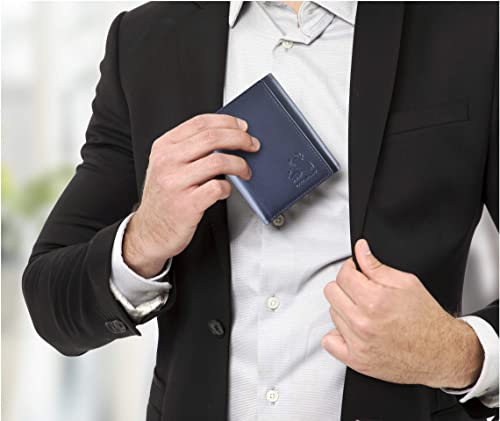Image of BULL GUARD RFID Genuine Leather Trifold Wallets for Men ID Window, Secret Pocket, Peak Blue - Mountain Sky Blue, 4.25 x 3.25 x 3.25 inches, Rfid Wallet