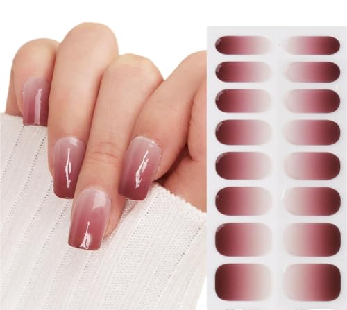 16pcs Pegatinas Uñas UV Gel Semicurado Nail Stickers Calcamonía Uñas Full Cover Decorativas Nail Art (granate)
