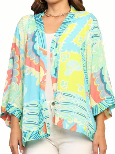 Image of KE KANHA EXPORTS Shrugs for Women Stylish | Beach Outfits for Women Cover Up | Western Summer Shrug for Woman | Soft Silky Free Size Boho Multicolour Kimono Bust 30-42