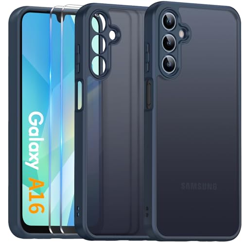 COPIKE Funda Mate para Samsung Galaxy A16 4G / 5G y Protector de Cámara, Carcasa Antigolpes Helada Translúcida Antihuellas con 2 Piezas Cristal Templado, Azul