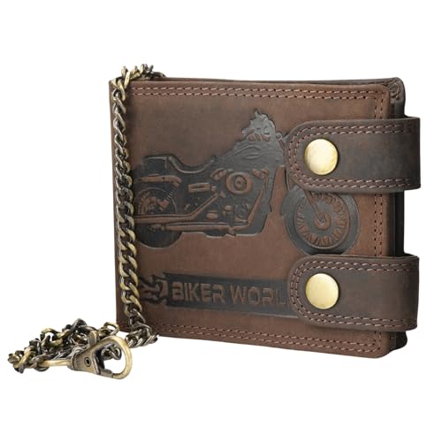 Manza Echt Leder Biker Geldbörse Portemonnaie Geldbeutel Sauvage Leder mit RFID Schutz (Bike, Braun) Manza Echt Leder Biker Geldbörse Portemonnaie Geldbeutel Sauvage Leder mit RFID Schutz (Bike, Braun)