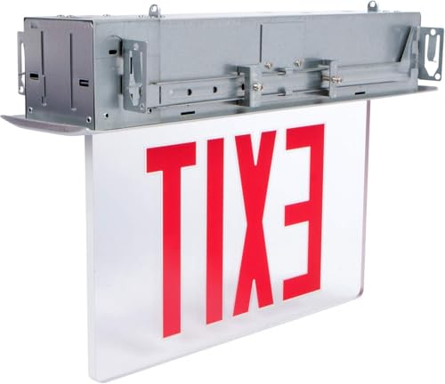 Image of Morris Products LED Exit Sign - Recessed Mount Edge - Red on Clear Panel, Anodized Aluminum Housing - Compact, Low-Profile Design - Double Sided Legend - Energy Efficient, High Output - 1 Count