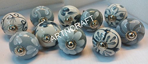 Lot de 8 Gris et blanc en céramique Boutons de porte placard armoire Poignées Tire Extracteur de traction