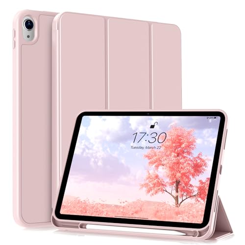 ZOYU Case for iPad 10th Generation 10.9 inch 2022, Auto Sleep/Wake Slim Lightweight Trifold Stand Smart Cover, Support Touch ID, Soft TPU Back Case with Pencil Holder for iPad 10th Gen, Light Pink