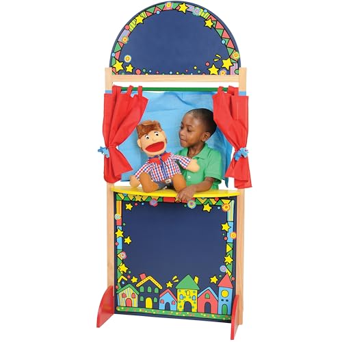 Constructive Playthings Kid-Sized Hardwood Puppet Theater, Includes Chalkboard, Curtain and Backdrop, Durable Constructive, Perform with Toddler Toys or Puppets, All Ages - Thumbnail 4